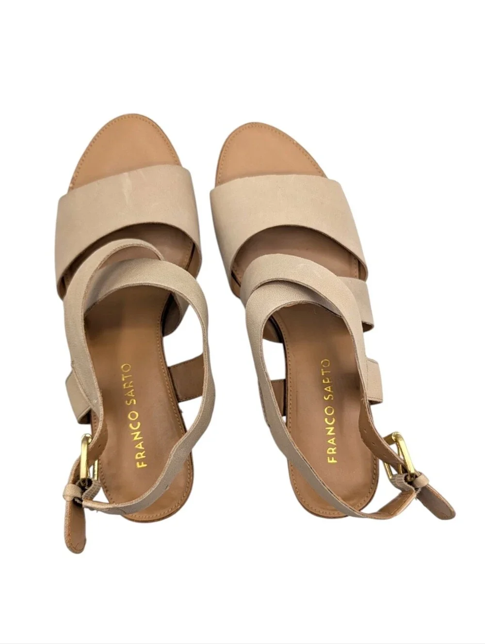 Franco Sarto Dania Beige Leather Wedge Sandals 7.5